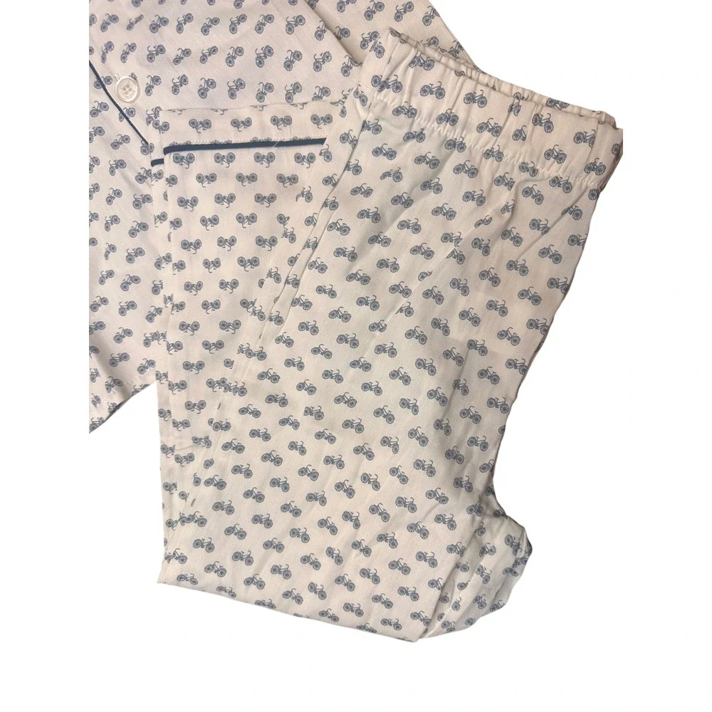 Petite Plume Boys Bicyclette Pajama Set White Navy Blue Bicycle Print Size 6 NEW